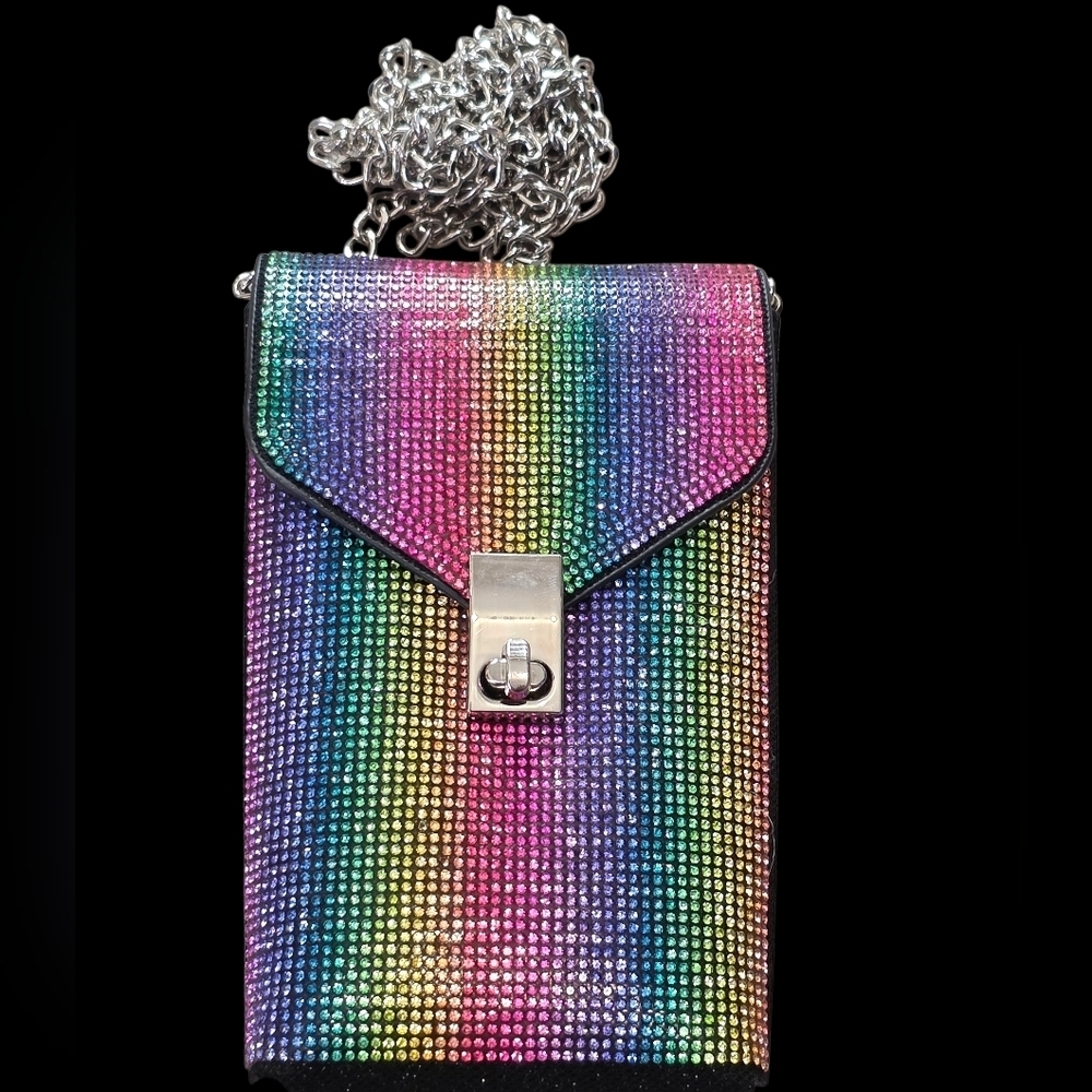 Elegant Rainbow Rhinestone Crossbody / Clutch Bag With Chain